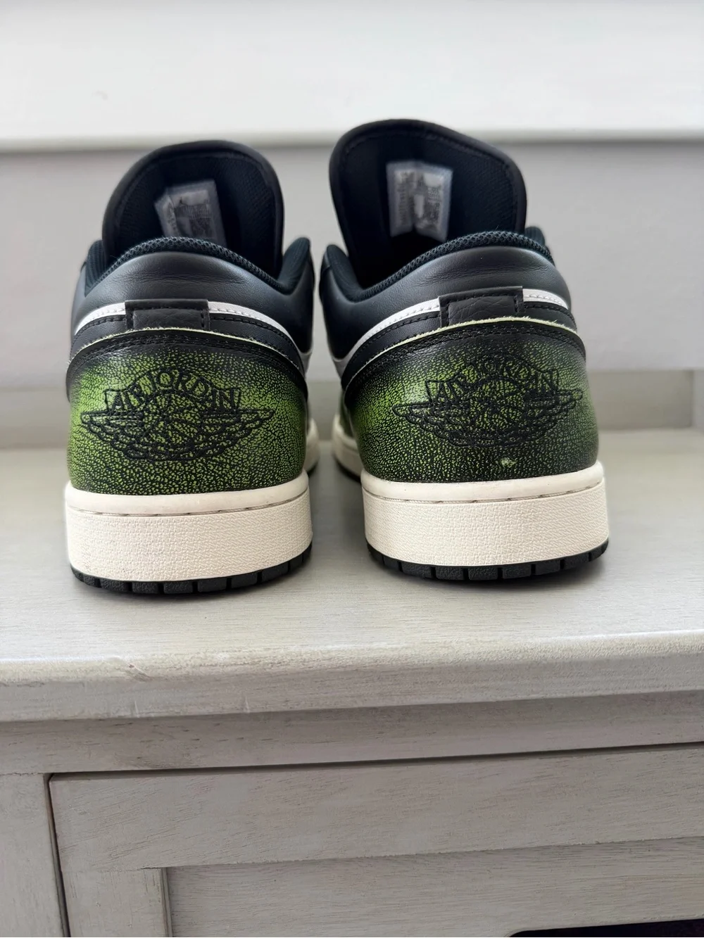 Jordan 1 Low Top Sneakers - Men’s Size 13 - White, Black & Neon Green